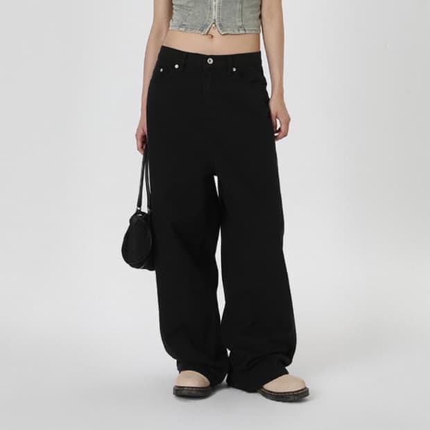 블랙업 미런 와이드 코튼 팬츠