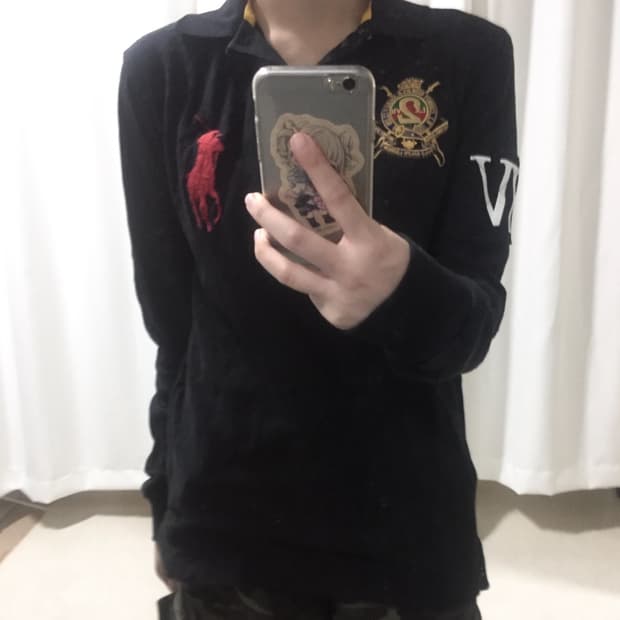 폴로 랄프로렌 빅포니 검빨 블랙 레드 카라 긴팔 롱슬리브