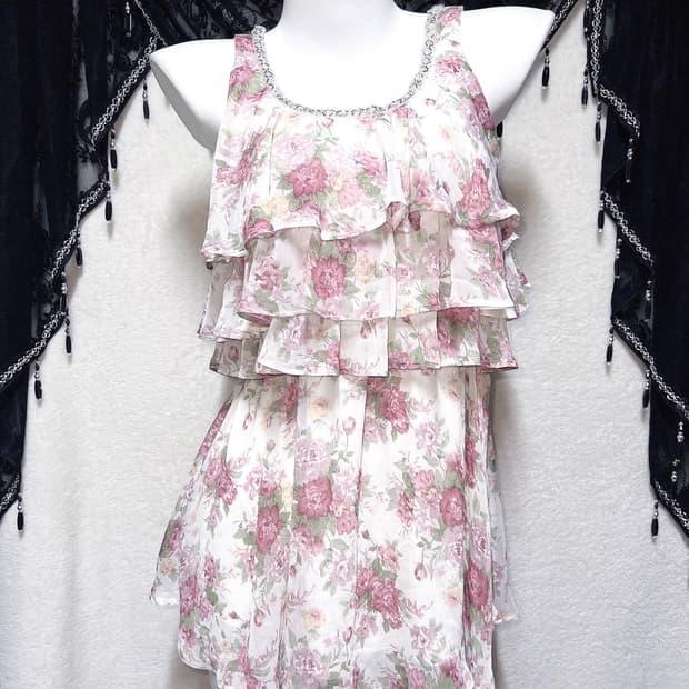 세실맥비 히메카지 플라워 쉬폰 프릴 나시 원피스 페어리 로걀 로맨틱갸루