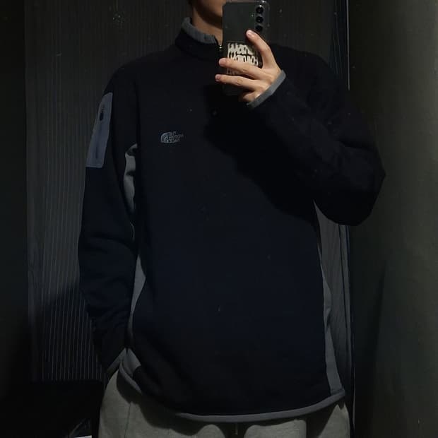 노스페이스 네이비 그레이 레글런 암포켓 파워 스트레츠 폴라텍 후리스 자켓
