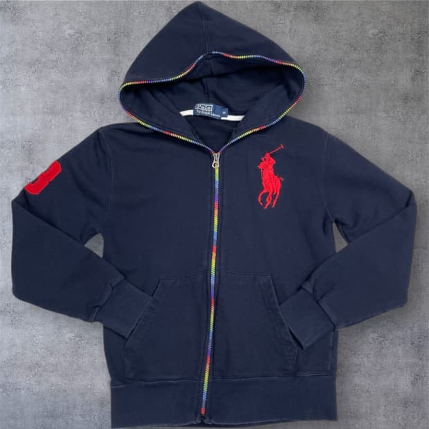 폴로 랄프로렌  네이비 빅포니 무지개 후드 집업 M