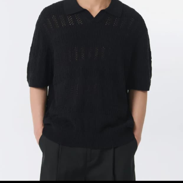 XL / 블랙 ) 무신사스탠다드 크로셰 니트 폴로 카라 셔츠