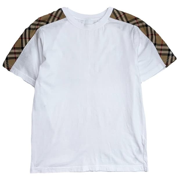 BURBERRY 주니어 체크 트리밍 코튼 반팔 티 12Y 152cm