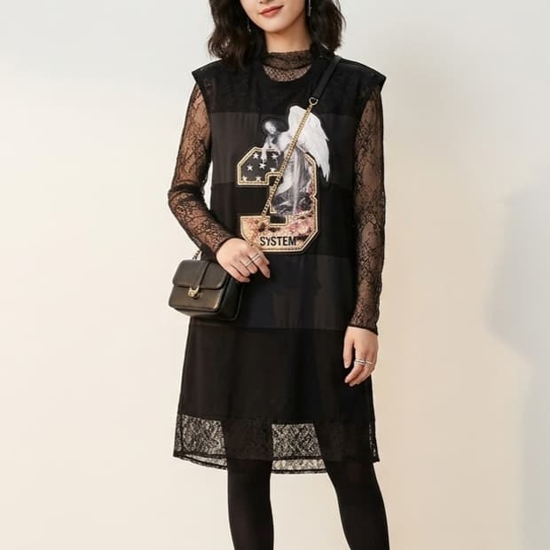 [55]시스템 엔젤 패치 슬리브리스 원피스