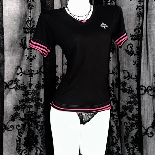 pink stripe black short sleeve