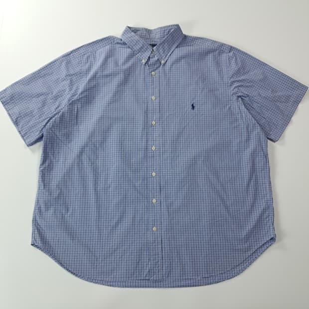 CJ546 2XB 폴로 빅사이즈 블루블랙 마이크로체크 반팔 셔츠 남방