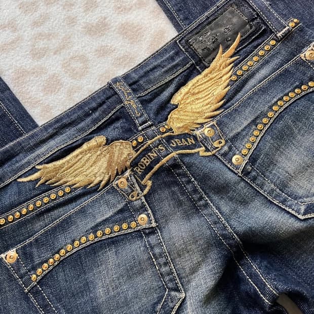 Robin's jean 로빈스진 골드윙 큐빅 데님 팬츠