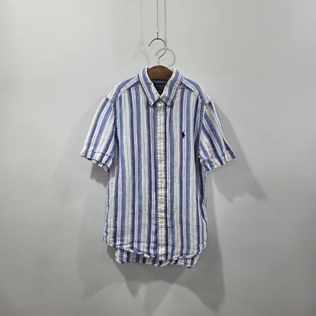 폴로랄프로렌 키즈 버튼다운 스트라이프 린넨 반팔셔츠 M/10/12
