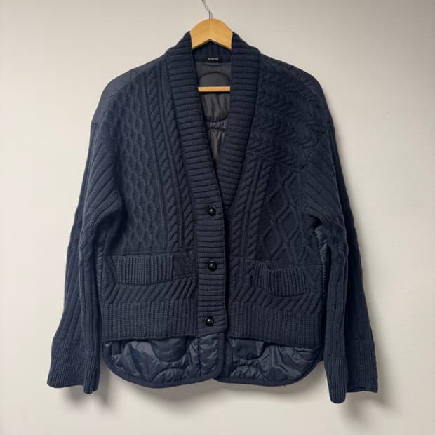 한섬 시스템 케이블 니트 패딩 가디건 네이비 F