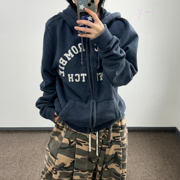 Abercrombie 아베크롬비 스펠아웃로고 네이비 후드집업