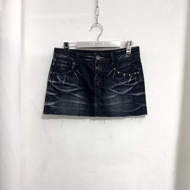 Stud dark denim mini skirt