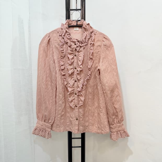 재팬빈티지 엑시즈팜 인디핑크 프릴 블라우스 긴팔블라우스 3513