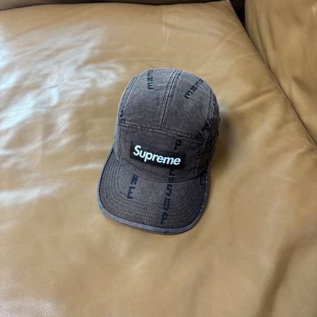 슈프림 캠프캡 모자 박스로고 데님 브라운