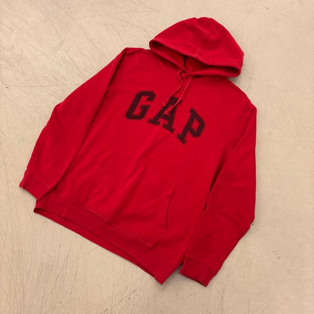 갭 빅로고 레드 후드티