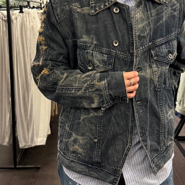율리우스 디스트레스드 비대칭 데님자켓