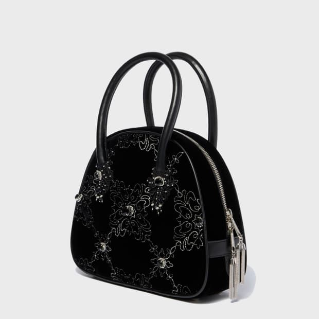 타나카 다이스케 팰리스 타일즈 벨벳 핸드백 블랙