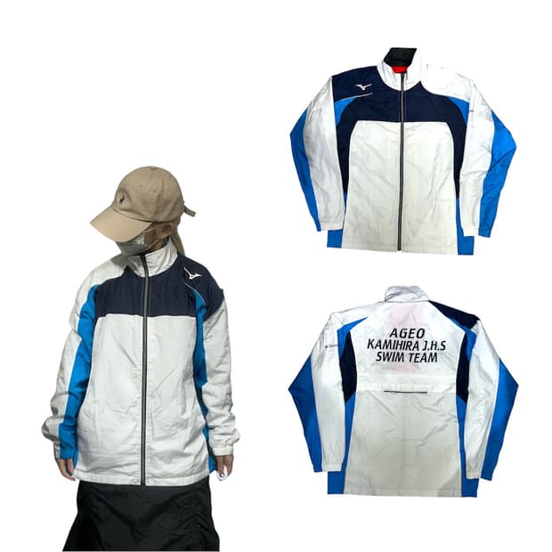 빈티지 화이트 블루 라인 바람막이 자켓 L