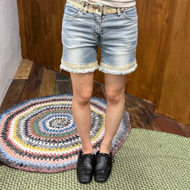 Uiero 디테일 빈티지 스판 데님 숏팬츠 (Z1547)