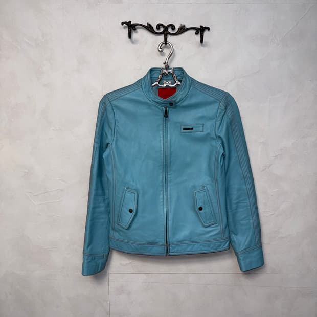 Sky blue lamb skin stitch jacket 