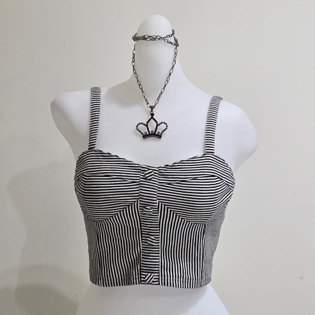 세실맥비)고전일본빈티지 섹시블랙오네갸루 y2k  크롭 뷔스티에 슬리브리스