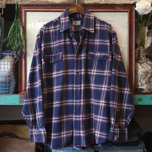90s 아메리칸 빈티지 체크셔츠 헤비 플란넬 워크셔츠 빅체크 블루 xl