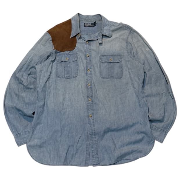 폴로 랄프로렌 건패치 투포켓 데님 샴브레이 헌팅셔츠