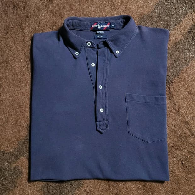 폴로 랄프로렌 빈티지 블루 반팔 면셔츠(XXL)
