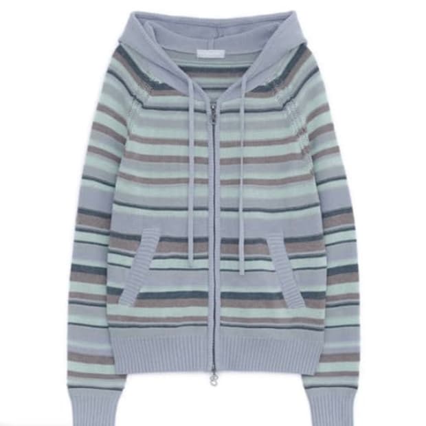 허그유어스킨 candy stripe knit hood zip up