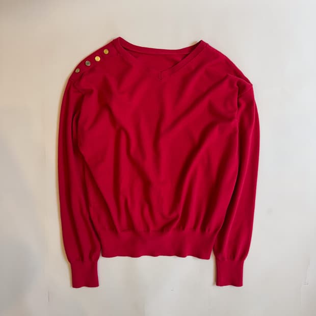 Red Gold Button Knit Sweater