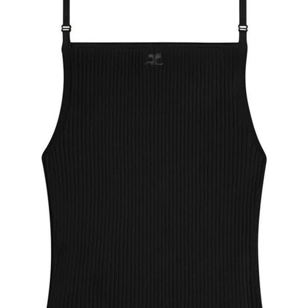 꾸레주 courreges 로고 리브 탱크탑 블랙
