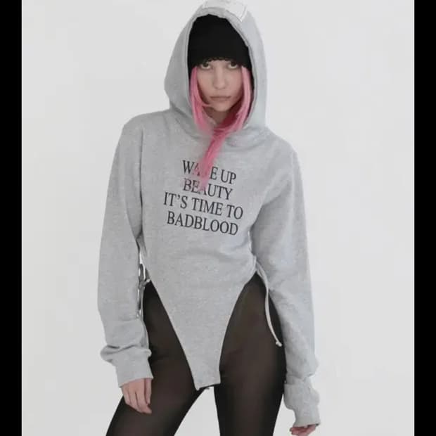 배드블러드 wake up 후드 바디수트 그레이