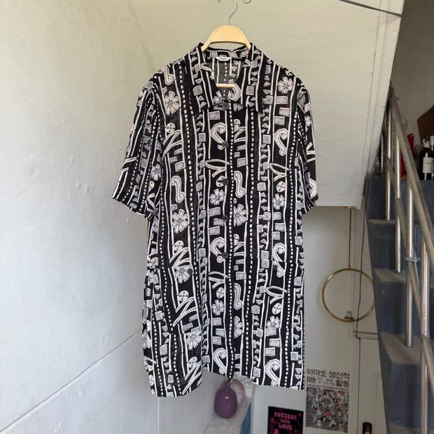 에스닉 패턴 반팔 롱셔츠