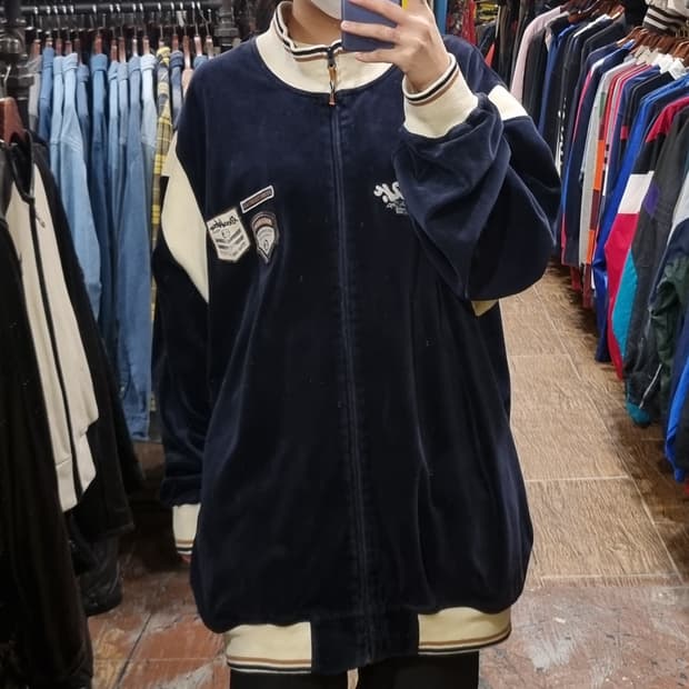 [Hi] vtg 빈티지 벨로아 벨벳 져지 네이비