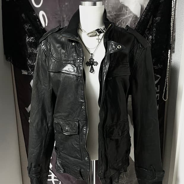 빈티지 포켓레더 자켓 락시크릭오웬스하이엔드깔펑크다크웨어디올그런지펑크
