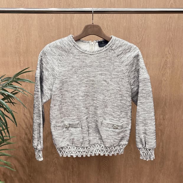 랑방 콜렉션 니트 맨투맨 트위드 텍스처 입체 패턴 메탈 볼 디테일 멜란지