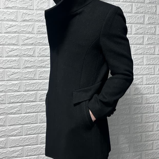 사선 하이넥 울 코트