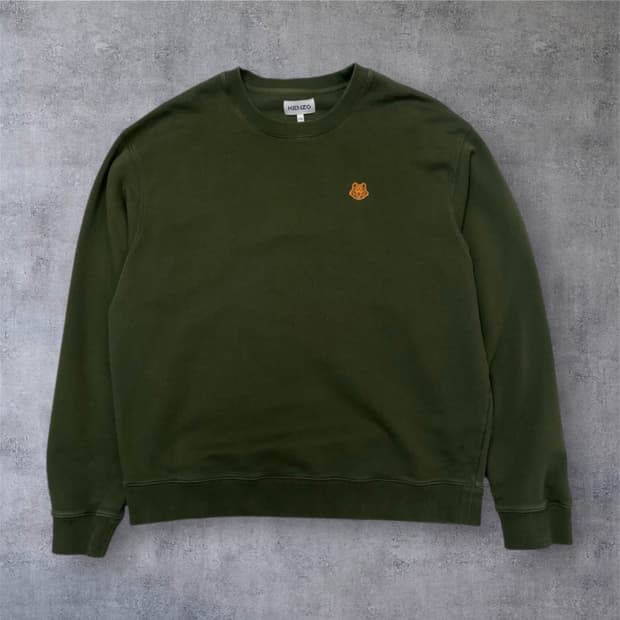 겐조 Kenzo 카키 타이거 크레스트 자수 맨투맨 2XL