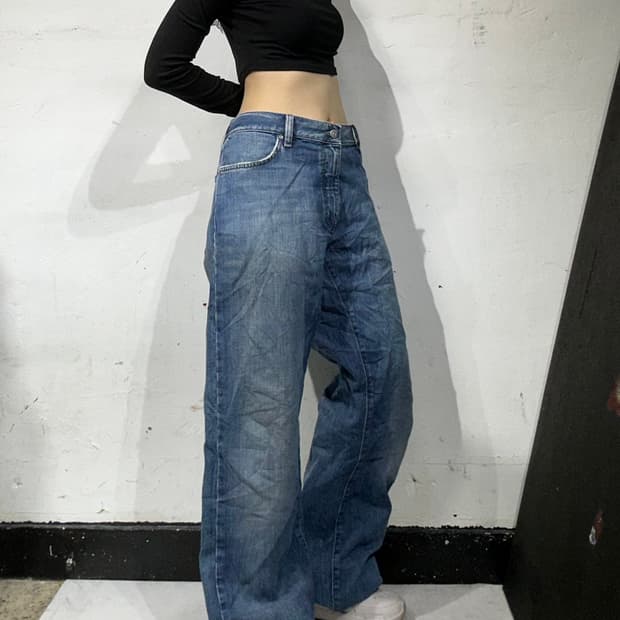 휴고 보스 중청 와이드 데님 팬츠 