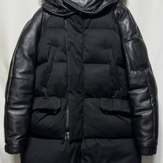 44 준지 가죽 믹스 패딩