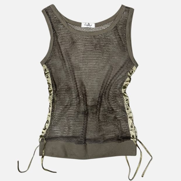 khaki mesh lace-up sleeveless
