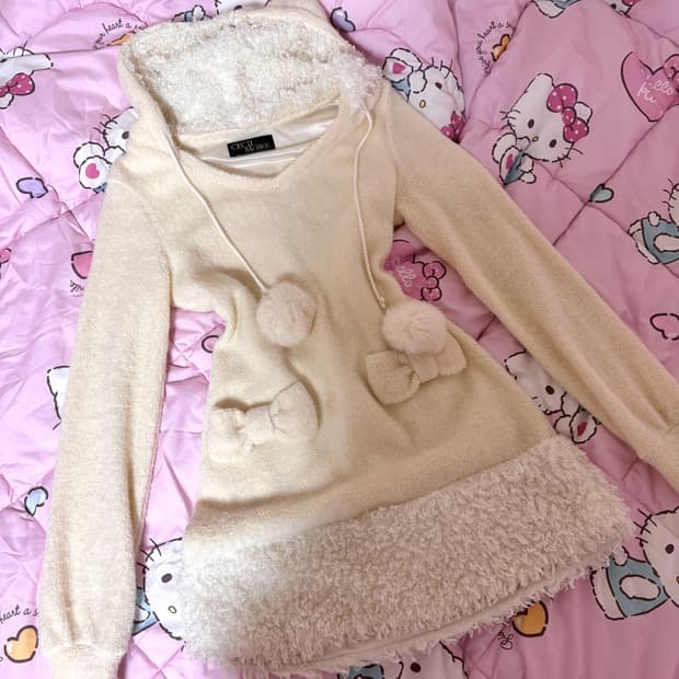 세실맥비 폼폼 달천깔 후드 니트 원피스 딱붙핏