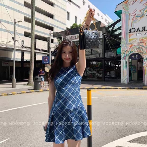 인페어즈 레트로 체크 데님 원피스 s사이즈 판매