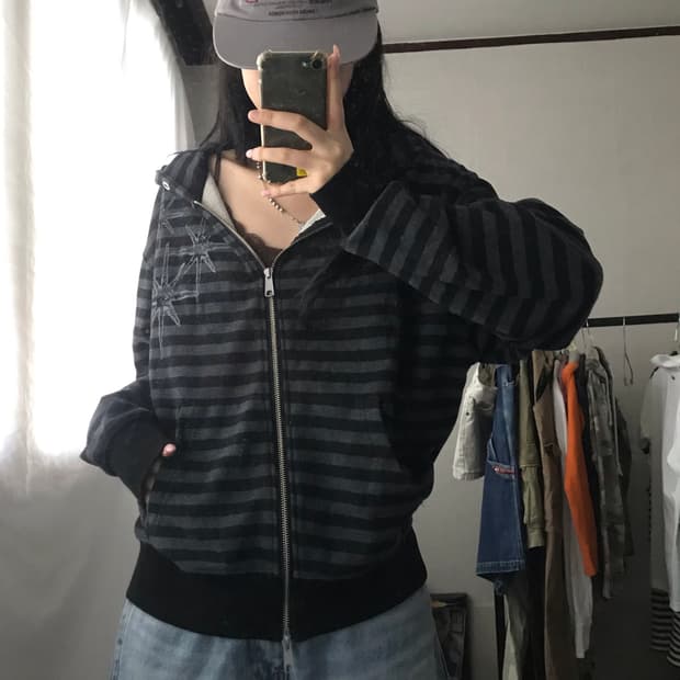스트라이프 투웨이 후드집업