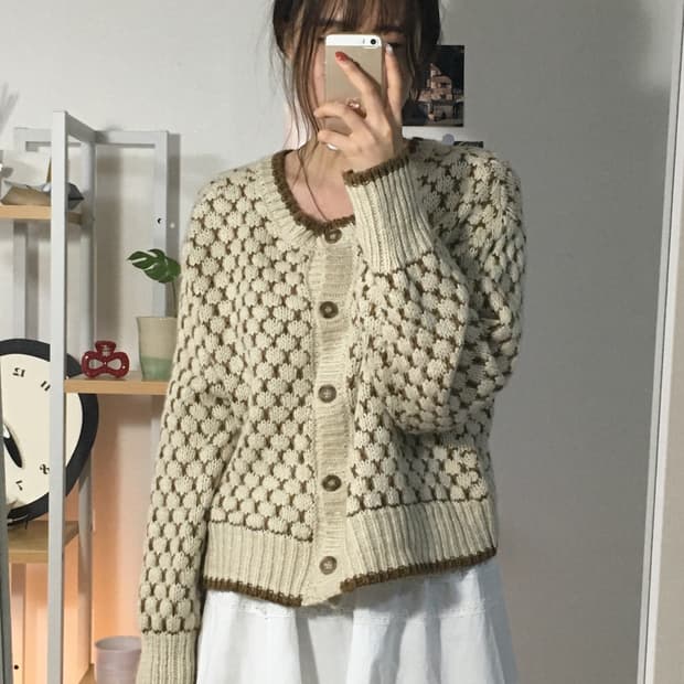 브라운 와플 가디건