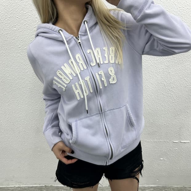 아베크롬비 센터로고 연보라 후드집업 L