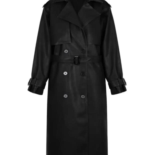 페일제이드 레더 패디드 트렌치 코트 솔리드 블랙