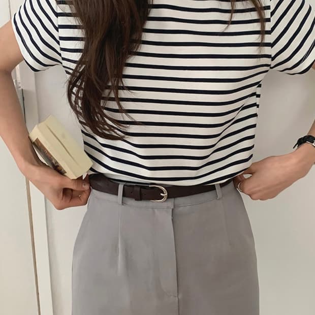 가내스라 멜팅 스트라이프 티셔츠 네이비
