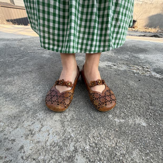 일본빈티지 모리걸 꽃장식 플랫슈즈