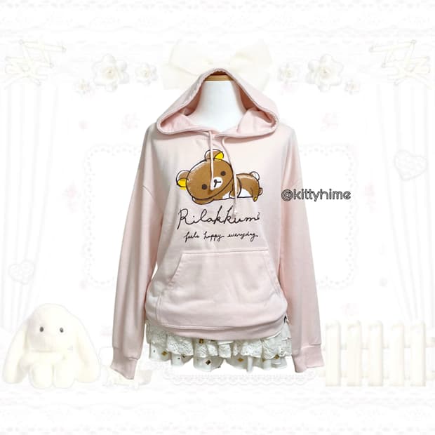 rilakkuma 리락쿠마 핑크 후드티 고전산엑스 갸루 코리락쿠마후드
