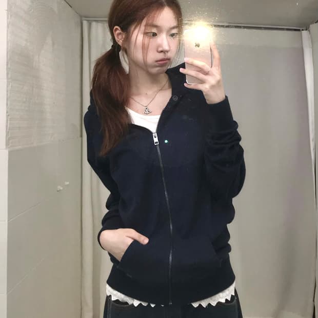 디젤 네이비 도트 후드집업